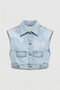 Women's Ice T-3S6-3 Cropped Fit Lace and Stone Detailed Design Denim Vest - 2