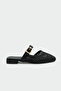 Duca Knitted Detail Buckled Women's Black Slipper