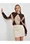 Women's Crew Neck Diamond Pattern Knit Sweater 8490Sw - 3