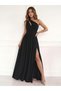 Women's Off-Shoulder Slit Janjan Crepe Long Evening Dress - 2