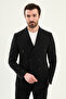 Straight Slim Fit Wide Collar Double-Breasted Trousers Belt Buckled Men's Suit Black - 45442.26Y