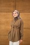 Women's Pleated Waist Detail Hidden Button Shirt Brown - 4