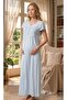 New Season Blue Summer Button Detailed Full Length Special Design Short Sleeve Maternity Nightgown - 8