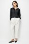 4814 Women's Tie-Detail Ruched Long Sleeve Satin Blouse Black - 2