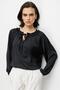 4814 Women's Tie-Detail Ruched Long Sleeve Satin Blouse Black - 3