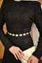 Women's Sim Detail Self Patterned Gold Belt Piece Dress Black - 8