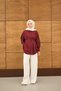 Women's Pleated Waist Shirt with Hidden Buttons, Burgundy - 4
