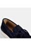 Men's Navy Blue Lace Detail Suede Leather Loafers - 7