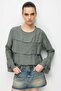 4831 Women's Layered Detailed Ruffled Long Sleeve Blouse Khaki