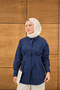 Women's Pleated Waist Detail Hidden Button Shirt Navy Blue - 4