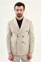 Striped Slim Fit Wide Collar Double-Breasted Men's Jacket Beige - 41490.26Y