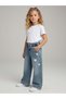Girl's Wide-Leg Jeans with Heart and Flower Detail - 2