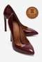 Genuine Leather Burgundy Patent Leather Pointed Toe Flat Sole Stiletto High Heeled Shoes Noah - 2