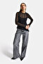 Women's Black W5 Asymmetrical Cut Special Knit Lace Design Sheer Summer Knitwear - 5