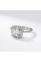 Women's Square Ring Silver Color Baguette and Zircon Stone Adjustable Brass Tarnish Resistant Jewelry - 5