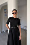 Premium Crew Neck Midi Dress of Belt - Black - 5
