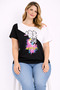 Women's Plus Size Black-White, Boat Neck, Shoulder Detail , Printed Blouse 65N39411 - 8