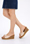 Women's High Heel Beige Bow Wedge Heel Women's Slippers Heels Slipper Stc1274 - 2