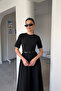 Premium Crew Neck Midi Dress of Belt - Black - 2