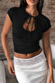Cut-Out Detail Lace-Up Women's Black Blouse - 2
