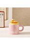 Puppy-Themed Duck Ceramic Mug with Dog Figure, Lid and Spoon - Pink