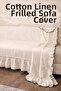 Cotton Linen Ruffled Sofa Cover 180X220 cm (Black Trim) - 4