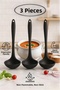28 Cm. 3-Piece Silicone Soup Ladle Set - Heat Resistant Hard Tip Black & Gray & Red