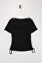 Black Square Neck Gathered Camisole Knitted Plus Size Blouse Tbbss26Af00047 - 4