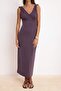 More Sustaniable Mürdüm Bodycon V Yaka Kolsuz Bağlamalı Modal Premium Örme Elbise TWOSS26EL00205 - 3