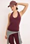 Bordo Dalgıç/Scuba Kumaş Boyundan Bağlama Detaylı Örme Spor Üst/Bluz THMSS26BZ00007 - 3