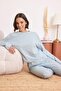 Açık Mavi %100 Pamuklu Puantiye ve Kalpli Örme Pijama Takımı THMAW25PT00039 - 2