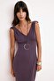 More Sustaniable Mürdüm Bodycon V Yaka Kolsuz Bağlamalı Modal Premium Örme Elbise TWOSS26EL00205 - 2