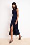 Lacivert Bodycon Gömlek Yaka Düğmeli Kolsuz Maxi Esnek Örme Elbise TWOSS26EL00265 - 2