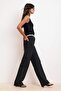 Siyah Lurex Çizgili Yüksek Bel %100 Pamuk Wide Leg Jeans TWOSS26JE00071 - 2