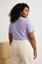 Lila Loose Fit Cepli Fiyonk Detaylı Büyük Beden T-shirt TBBSS25BF00030 - 3