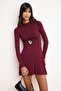 Bordo Belden Açılan Uzun Kollu Mini Yumuşak Örme Elbise TWOSS26EL00608 - 2