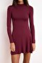 Bordo Belden Açılan Uzun Kollu Mini Yumuşak Örme Elbise TWOSS26EL00608 - 3