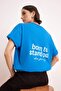 Cobalt Blue Slogan Oversize/Wide Fit Back Printed Long Tok 100% Cotton Knitted T-Shirt Twoss26Ts00089