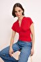 Red Fitted/Bodycon Shirred/Drape Detail Knitted Blouse Twoss25Bz00605 - 2