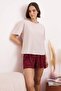 Burgundy-Pink %100 Cotton Star Patterned Shorts Knitted Pajamas Set Thmss24Pt00202 - 2