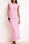 Pembe Dokulu Kumaş Fitted/Vücuda Oturan Ay Kol Esnek Örme Midi Kalem Elbise TWOSS24EL00103 - 3