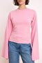 Pembe İspanyol Kol Büzgü Detaylı Regular/Normal Kalıp Örme Bluz TWOAW26BZ00293 - 3