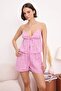 Pembe Çiçekli Astarlı Kendinden Desenli Şortlu Dokuma Pijama Takımı THMSS24PT00075 - 2