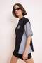 Siyah Kalın Pamuklu Oversize/Geniş Kalıp Poplin Detaylı Baskılı Örme T-Shirt TWOSS24TS00005 - 3