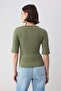 Wardrobe Essentials-Khaki Fitted Truvakar Gathered Modal Premium Knitted Blouse Twoss26Bz00355 - 4