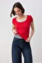 Wardrobe Essentials-Kırmızı Fitted/Vücuda Oturan Havuz Yaka Yumuşak Örme Bluz TWOSS26BZ00362