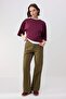 Wardrobe Essentials-Mürdüm Geniş Kalıp Yarasa Kol Pamuk Örme T-Shirt TWOSS26TS00047 - 3