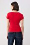 Wardrobe Essentials-Kırmızı Fitted/Vücuda Oturan Havuz Yaka Yumuşak Örme Bluz TWOSS26BZ00362 - 4