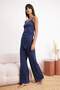 Navy Blue Polka Dot Gathered Asymmetric Cotton Blend Soft Touch Knitted Pajama Set Thmss26Pt00117 - 2