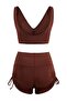 Kahverengi Tünelli Bralette Kaplı Bağlama Detaylı Şort Bikini Takımı TBESS26BT00007 - 5